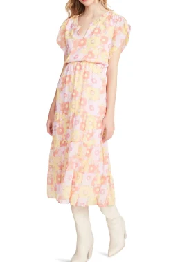 New BB Dakota by Steve Madden Leigh Floral Midi Dress-Pink Multi|