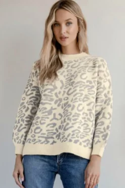 RD Style Leopard Knit Balloon Sleeve Sweater|