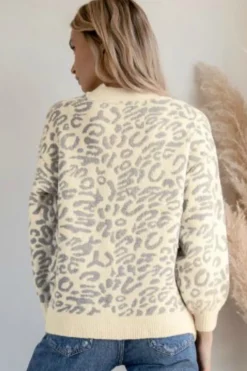 RD Style Leopard Knit Balloon Sleeve Sweater|