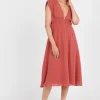 Hot The Korner Linen Midi Dress-Brick|