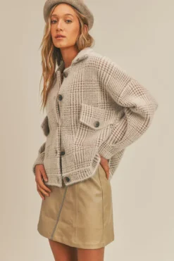 Clearance Sage The Label Lola Plaid Sweater Jacket-Beige Brown|