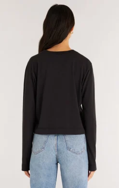 New Z Supply Lupita Crop Long Sleeve Top-Black|