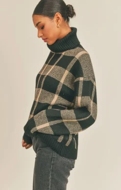 Clearance Sage The Label Marilyn Plaid Turtleneck Sweater|