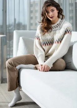 Clearance RD Style Melinda Fair Isle Sweater-Cream|