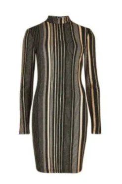 Online Apricot Metallic Stripe Mock Dress|