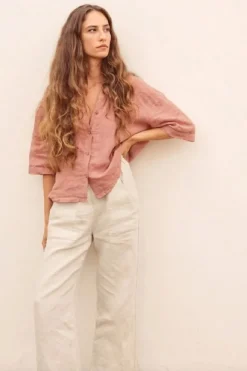 Hot Indi & Cold Oversize Linen Shirt-Pink|
