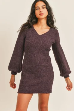 Sadie & Sage Pass Me By Dress-Eggplant|