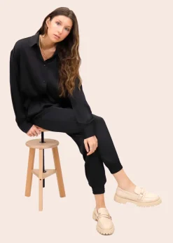 New RD Style Penelope Satin Blouse-Black|