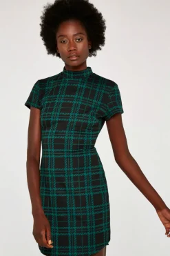 New Apricot Plaid Knit Jacquard Dress|