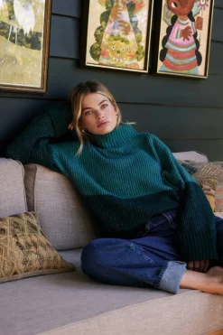 Sale Z Supply Poppy Striped Turtleneck Sweater-Deep Sea|