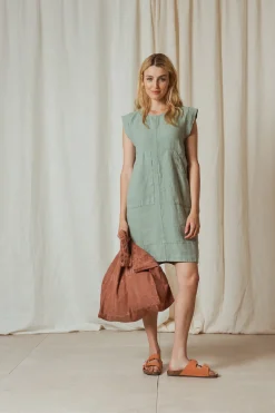 Best Indi & Cold Retro Linen Dress-Aloe|