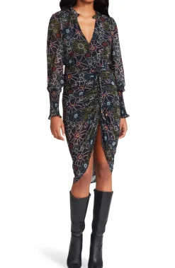 Clearance BB Dakota by Steve Madden Romany Floral Long Sleeve Dress-Black Multi|