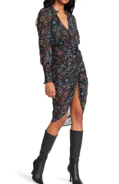 Clearance BB Dakota by Steve Madden Romany Floral Long Sleeve Dress-Black Multi|