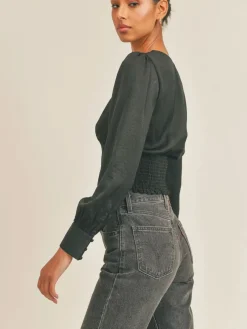 Discount Sage The Label Roxbury V-Neck Top-Black|Stl