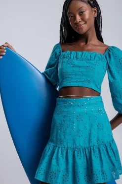 Online Lez a Lez Ruffled Eyelet Skirt-Azul Henna|