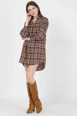 Clearance The Korner Short Henley Dress-Brown|