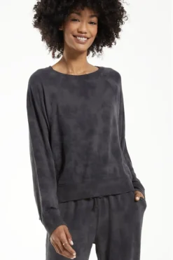 New Z Supply Sleep Over Tie-Dye Sweatshirt-Washed Black|