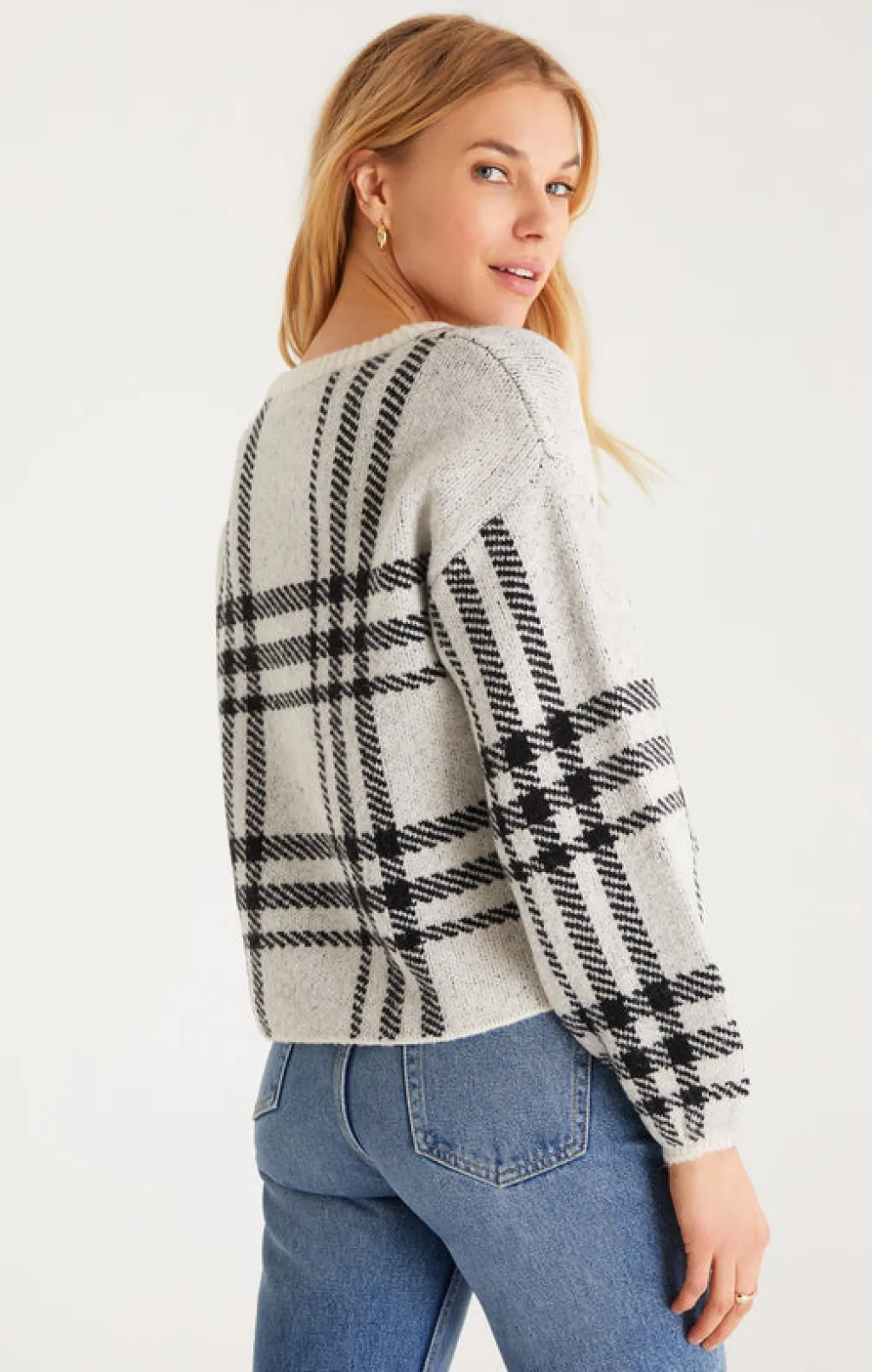 solange_plaid_sweateroatz_SKU8112196c1ea0d429e6768221218a19f3_2.webp New Z Supply Solange Plaid Sweater-Oat|