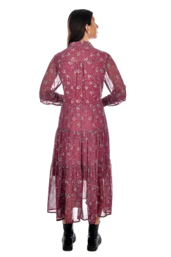 Online RD Style Sophia Printed Georgette Tiered Dress-Sangria|