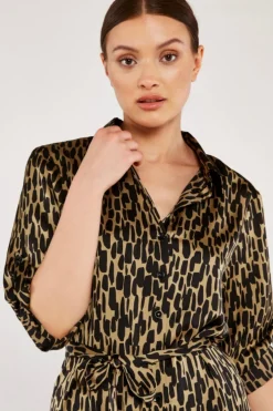 Online Apricot Stone Brush Stroke Geo Shirt Dress|