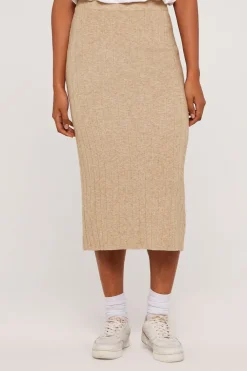 Apricot Stone Ribbed Knit Skirt|