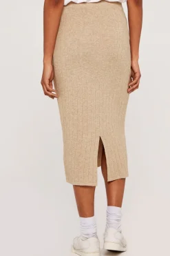 Apricot Stone Ribbed Knit Skirt|