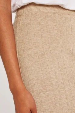Apricot Stone Ribbed Knit Skirt|