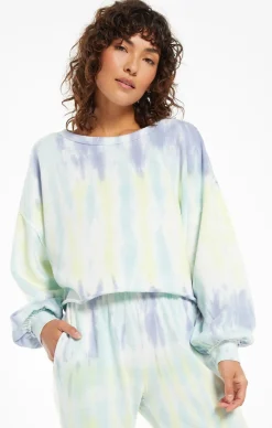 Discount Z Supply Tempest Sorbet Skies Tie-Dye Pullover-Lavender Grey|