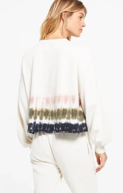 Clearance Z Supply Tempest Stripe Tie-Dye Fleece Pullover-Bone|
