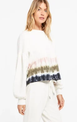 Best Z Supply Tempest Stripe Tie-Dye Fleece Pullover-Bone|