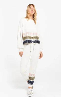 Best Z Supply Tempest Stripe Tie-Dye Fleece Pullover-Bone|