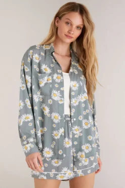 New Z Supply Wanderer Daisy Shirt-Sage Ash|